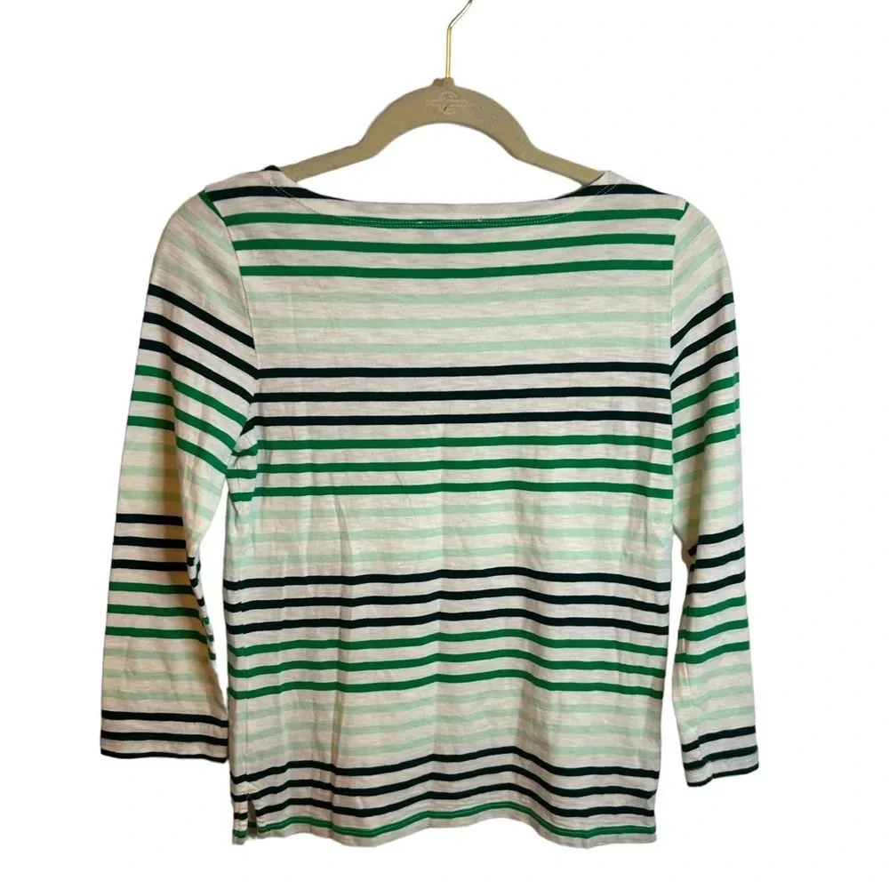 J.CREW GREEN STRIPED BOATNECK TEE